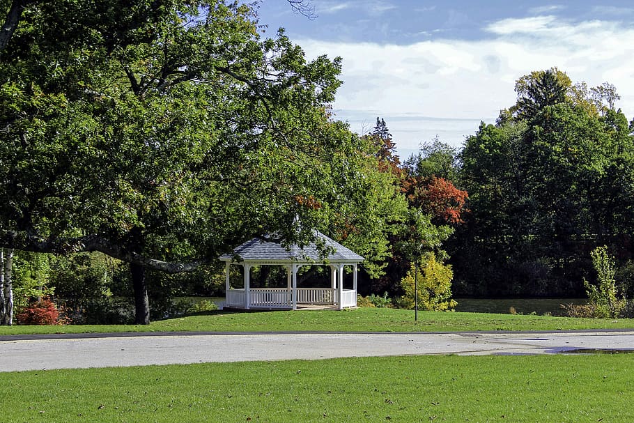 Gazebo and landscape with trees in Providence, Rhode Island, photos, HD wallpaper