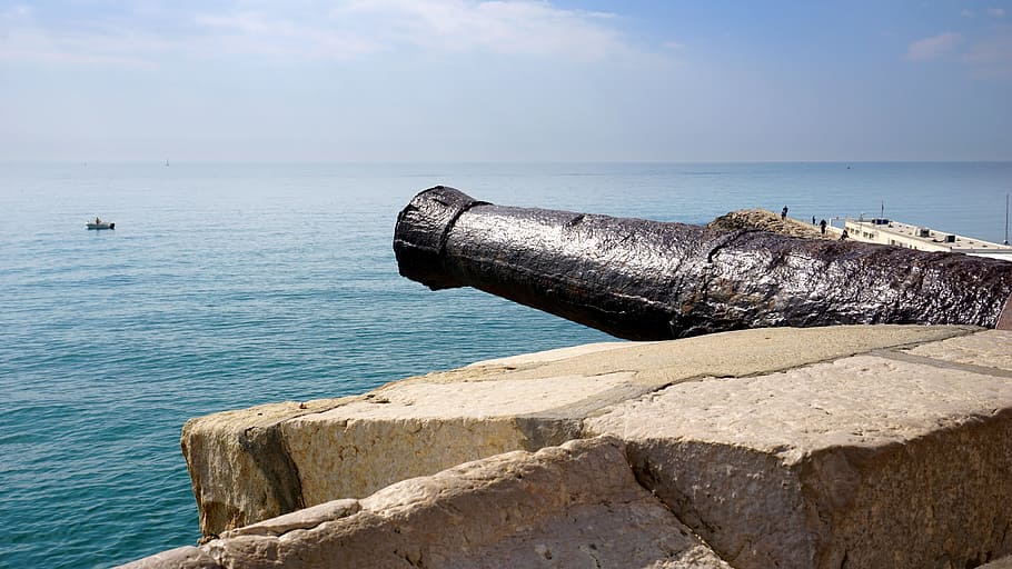 canon, medieval, weapon, old, castle, defense, tower, sea, water, HD wallpaper