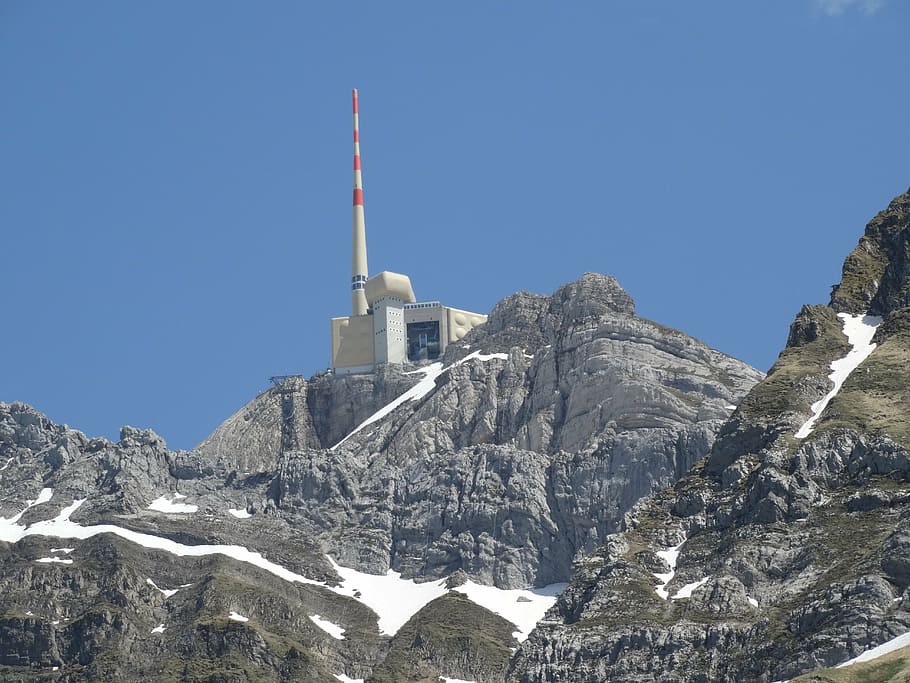 säntis, mountain peak, mountain world, summit, transmission tower, HD wallpaper