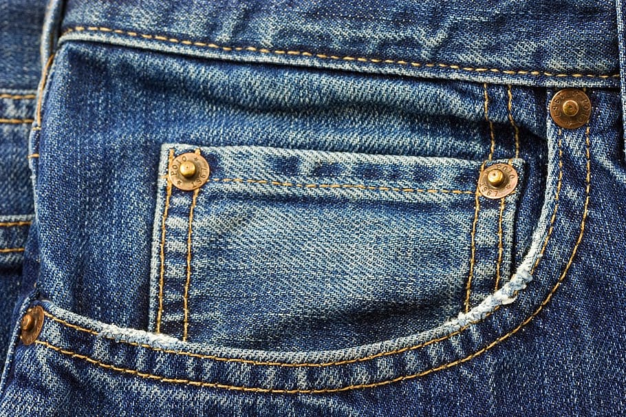 blue denim bottoms, jeans, pocket, fabric, clothes, fashion, casual