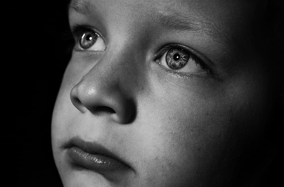 HD wallpaper: grayscale photo of boy portrait, sad, child, kid, crying,  tears | Wallpaper Flare