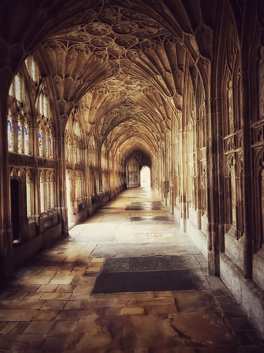 building hallway, cathedral, cloisters, harry potter, church