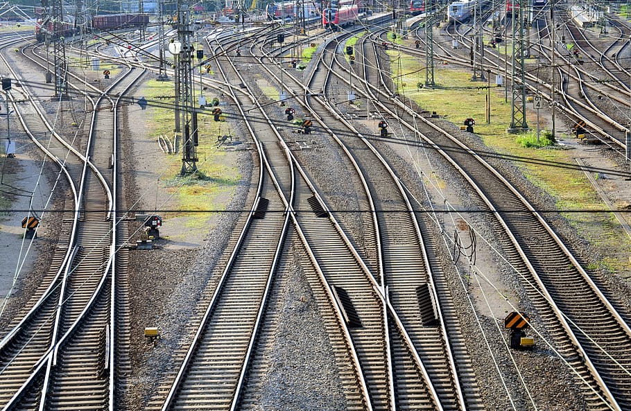 aerial view of train rail, railway station, travel, transport