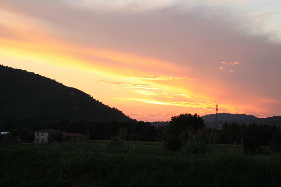 sunset, hills, sky, cloud - sky, scenics - nature, landscape HD wallpaper