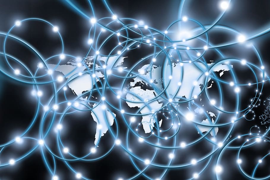 world map with circle illustration, network, planet, earth HD wallpaper