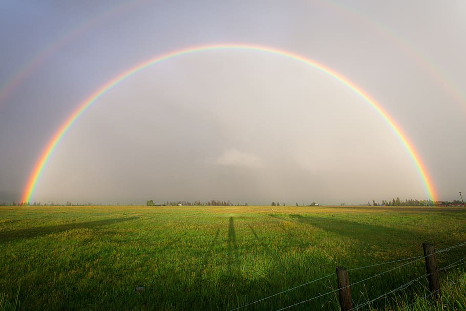 The rainbow across the landscape, clouds, photo, grass, landscapes HD wallpaper