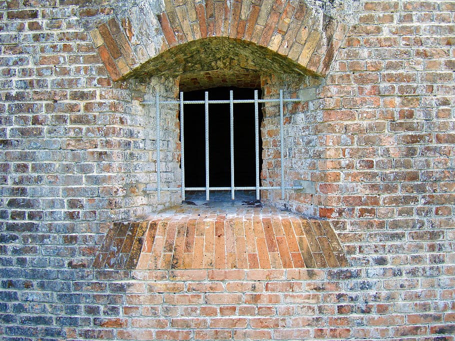 Wall, Bricks, Military Fort, barred window, fort pickens, fortify