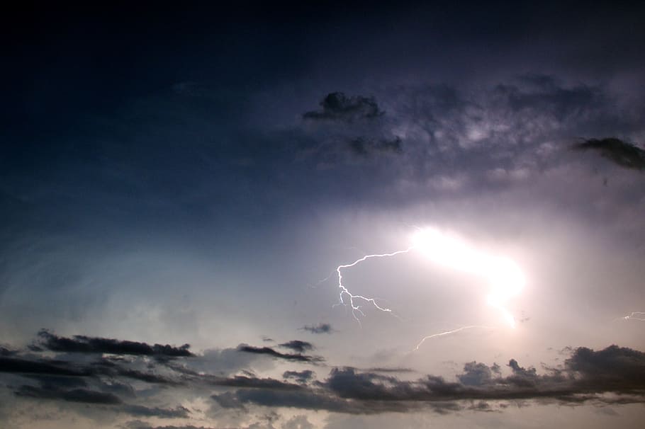 lightning, clouds, night, thunderstorm, weather, sky, nature HD wallpaper