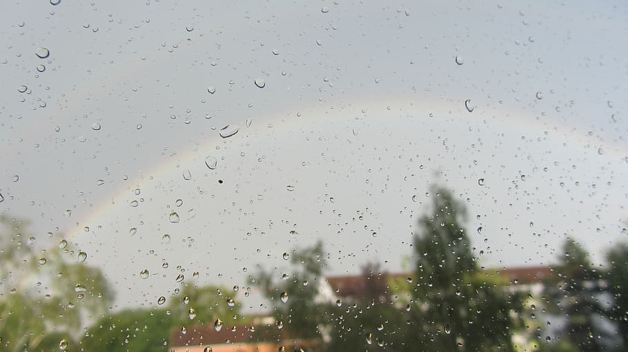 rainbow, wet, landscape, drip, window, drop, glass - material HD wallpaper