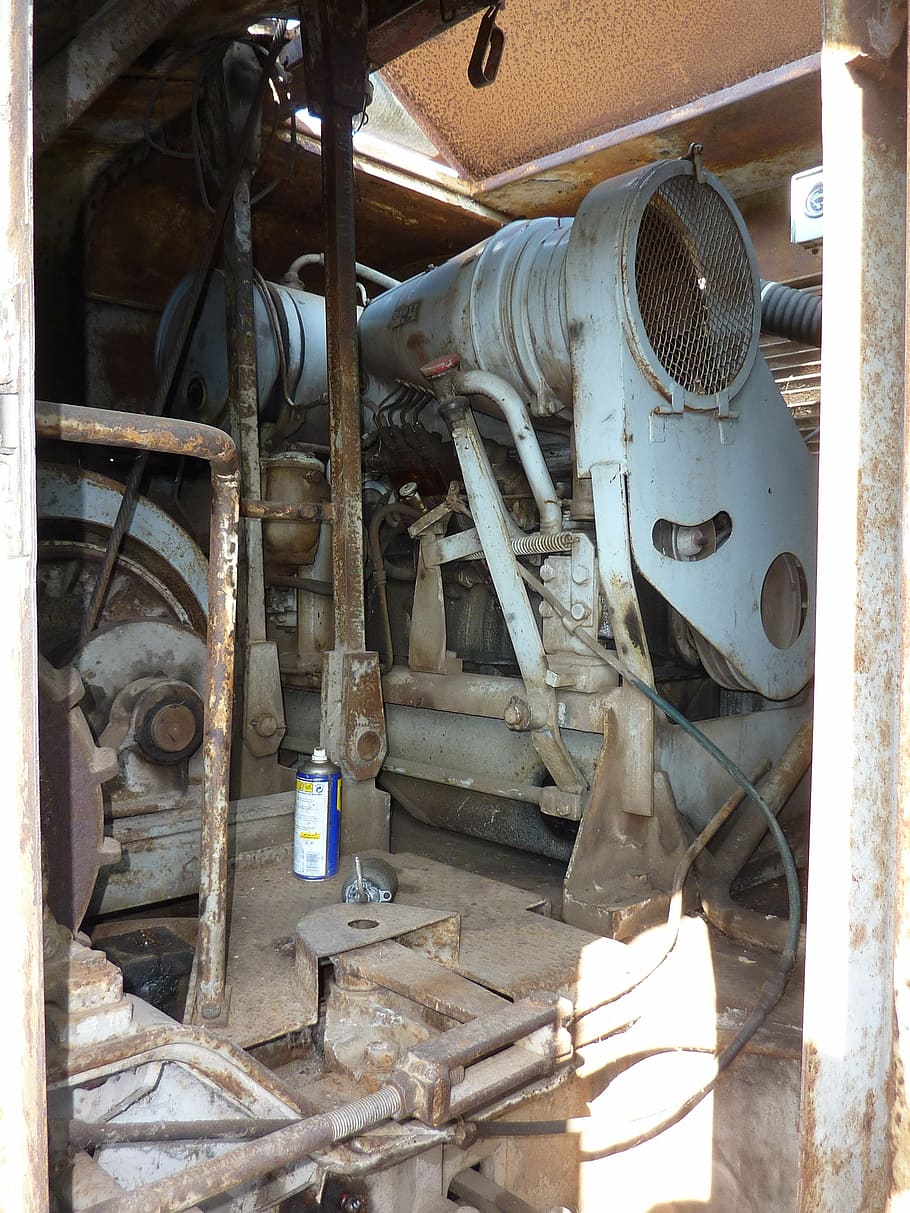 excavators, excavator engine, old, technology, rusted, rusty HD wallpaper