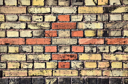 red and brown concrete blocks, wall, clinker, facade, hauswand HD wallpaper
