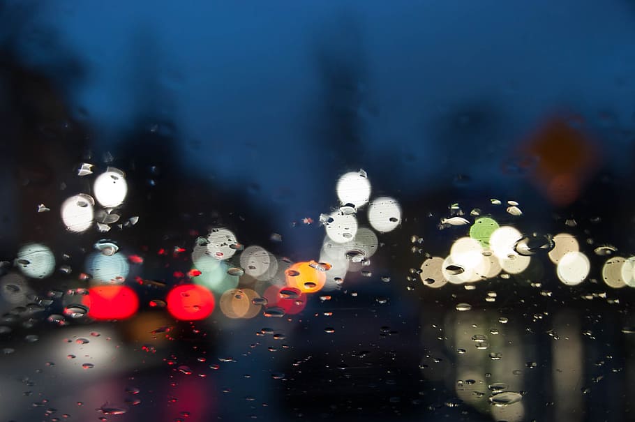 bokeh photography of water dew on window, car, blur, blurry, background bokeh