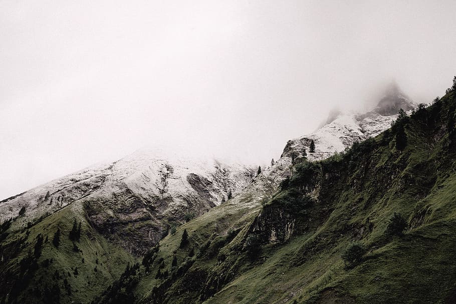white and green glacier mountain, mountains, rock, cliff, snow HD wallpaper