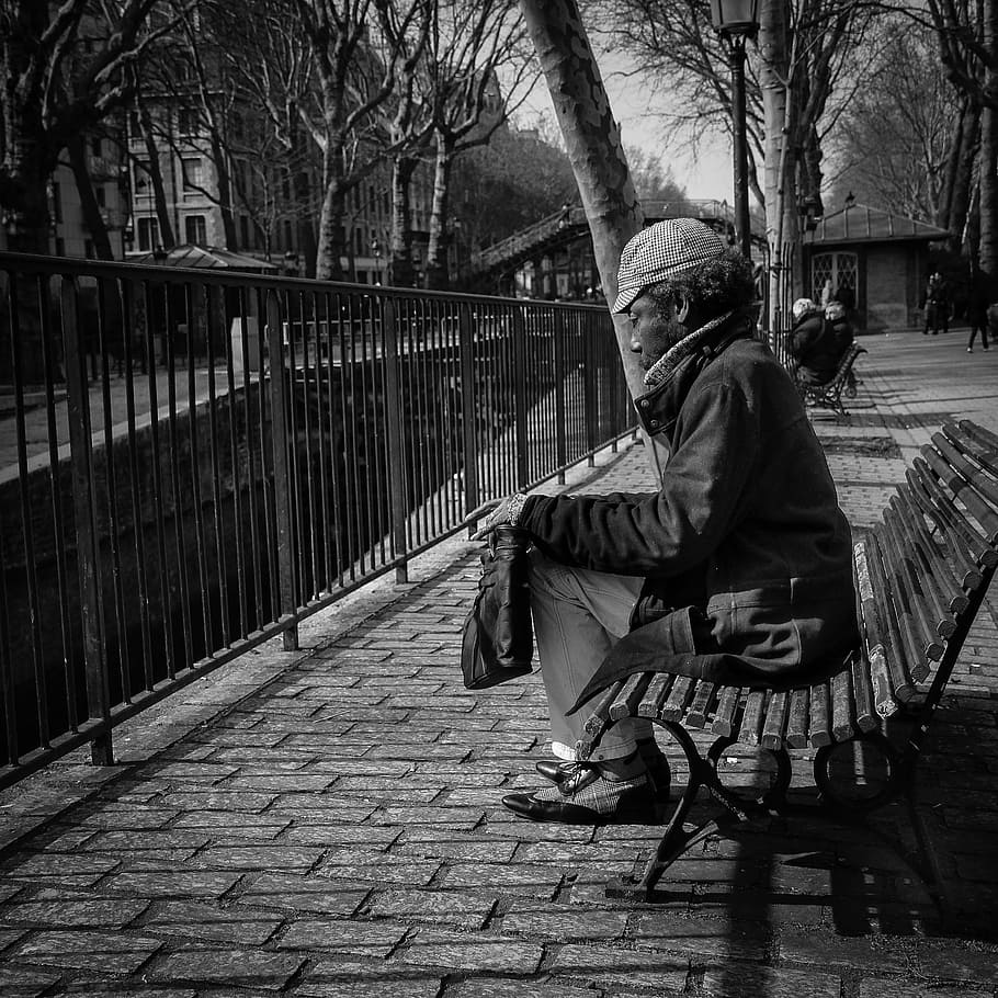 Paris, Man, Perspective, Bench, Channel, outdoors, one person HD wallpaper