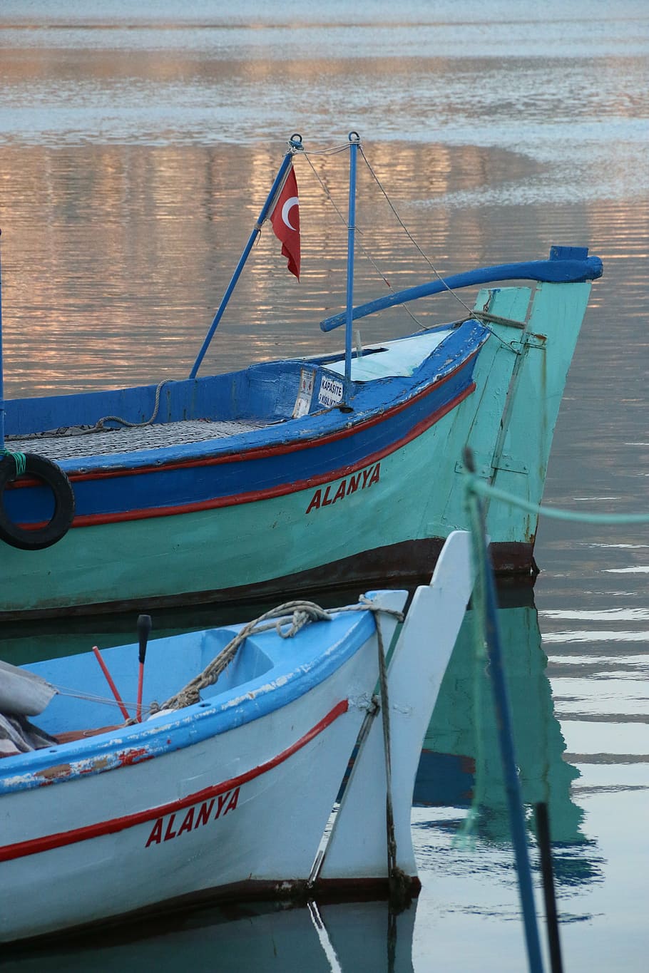 boat, marine, water, reflection, sunset, landscape, port, turkey HD wallpaper