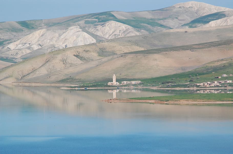 white concrete building near mountain, morocco, more, water HD wallpaper