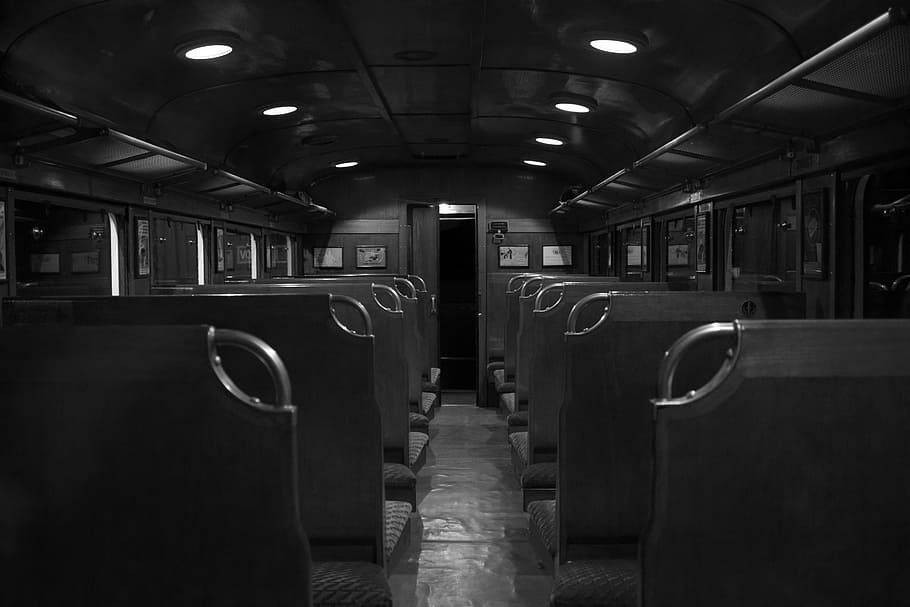 empty, public transportation, seats, train, indoors, illuminated HD wallpaper