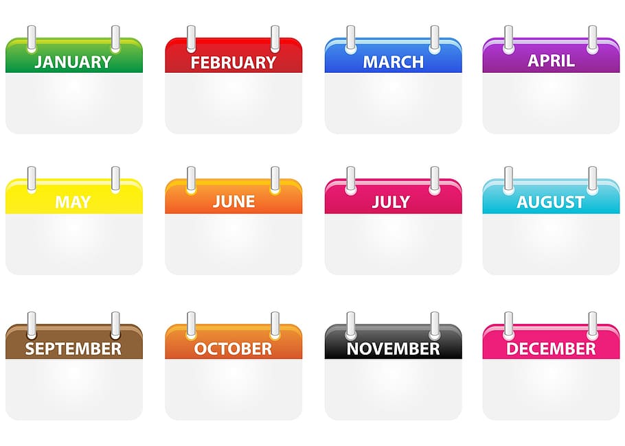 Calendar, icons, calendar icons, month, months, colourful, symbol, HD wallpaper
