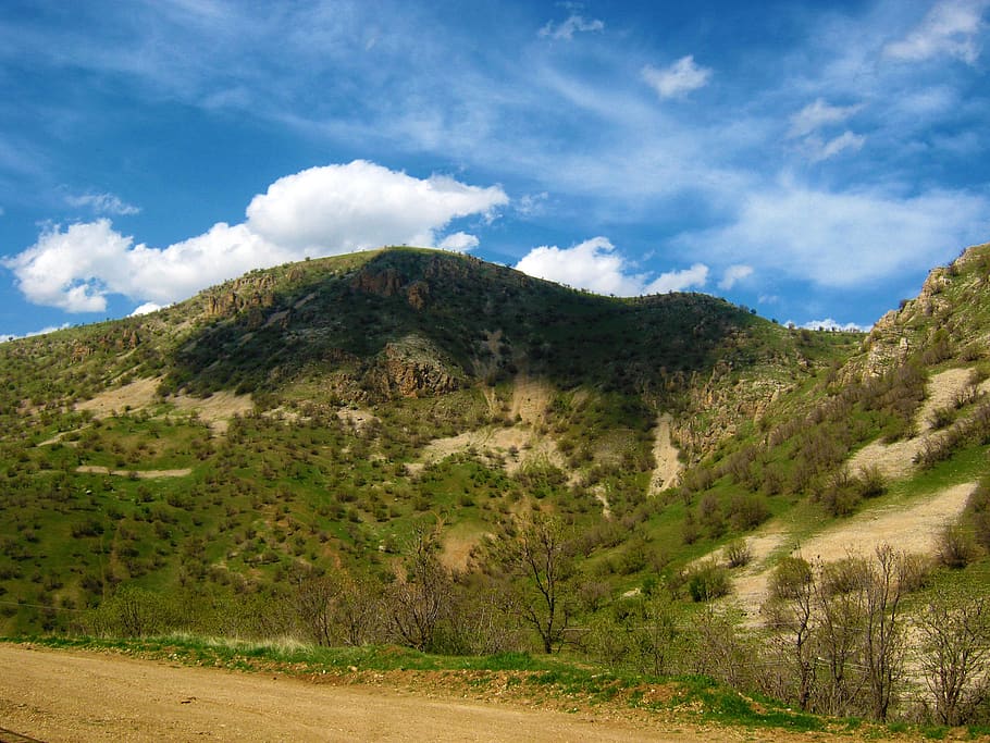 mountain, clouds, sky, landscape, wilderness, scenery, natural HD wallpaper