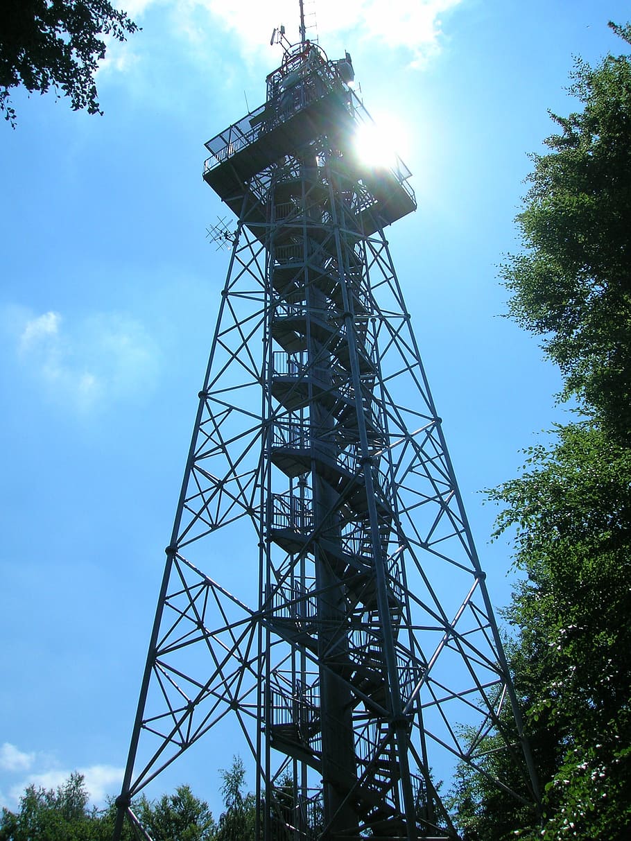 tower, lookout, transmitter, sky, low angle view, built structure