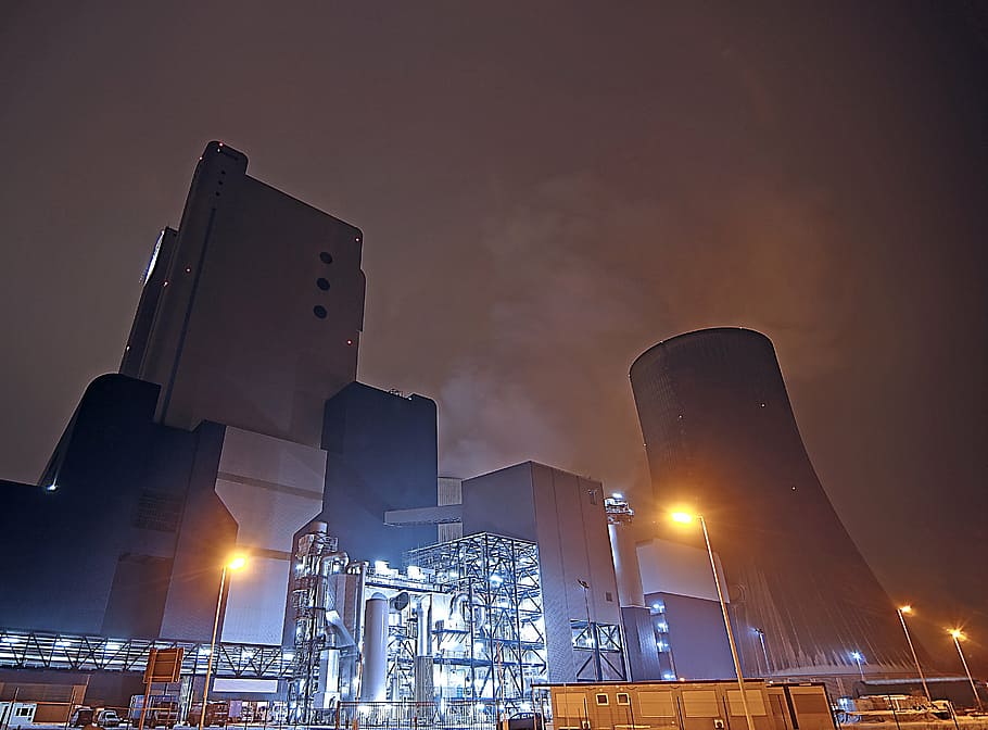 gray building, coal fired power plant, nuclear reactors, nuclear power plant