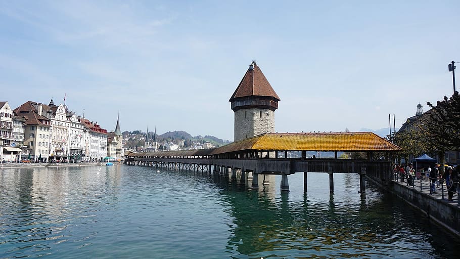 Swiss, Lucerne, Bridge, built structure, architecture, building exterior HD wallpaper