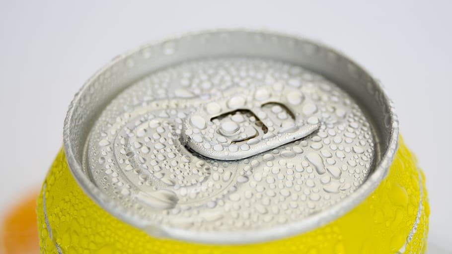 closeup photo of labeled can, beer, cold, drink, lemon, refreshment HD wallpaper