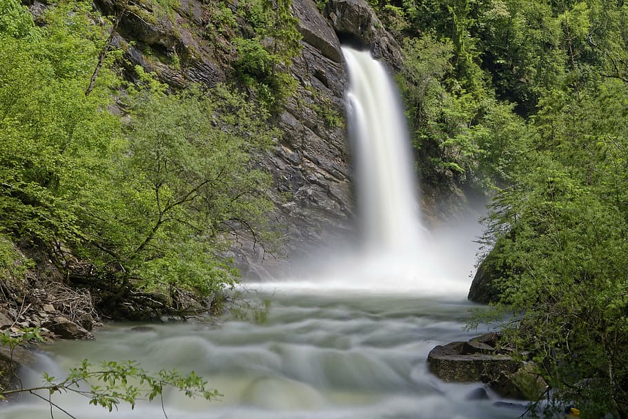 landscape photo of waterfalls during daytime, forest, nature HD wallpaper