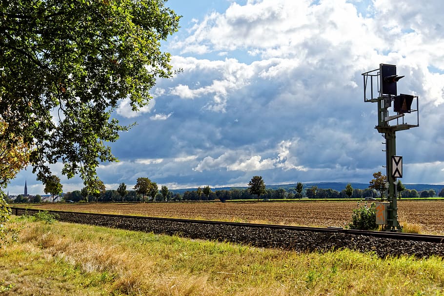sky, seemed, clouds, track, landscape, railroad track, lonely HD wallpaper