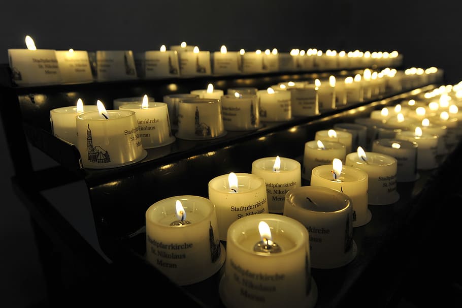 Candles, Church, Flame, burning, religion, illuminated, in a row HD wallpaper