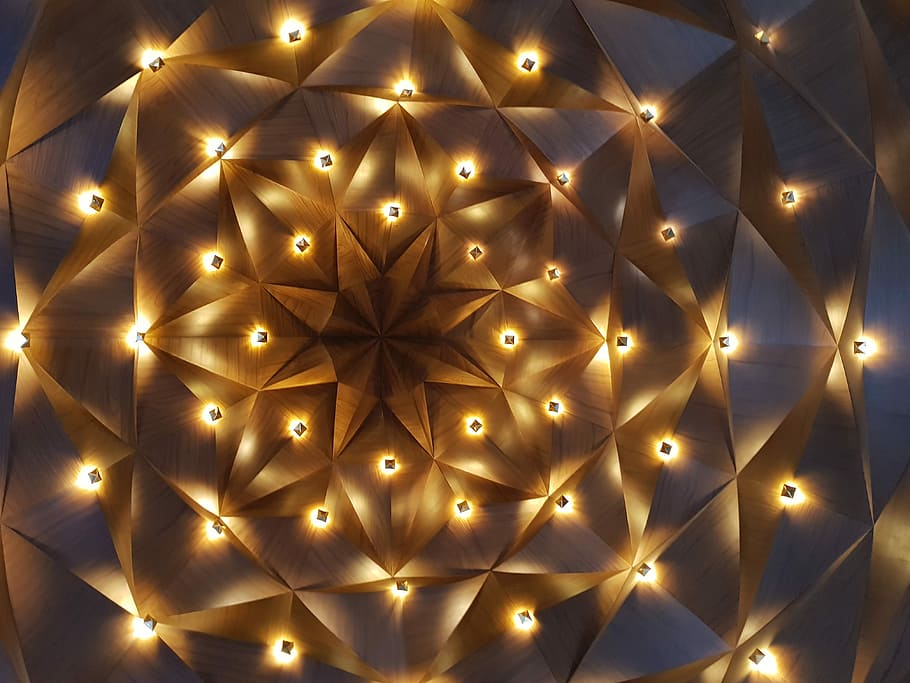 abstract optical illusion lights, star, pattern, ceiling, architecture HD wallpaper