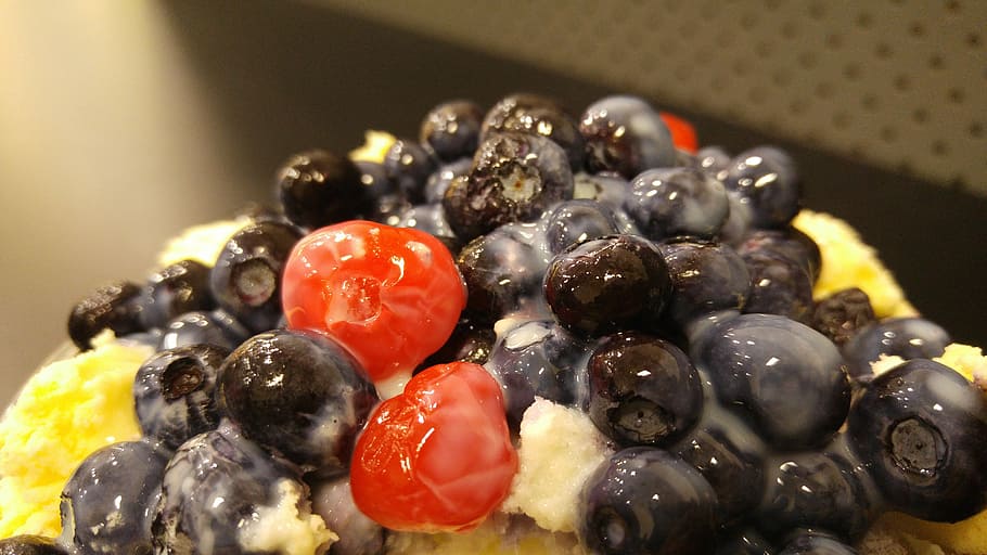 blueberry, cherry, ice, shaved ice, fruit, ice cream, syrup HD wallpaper