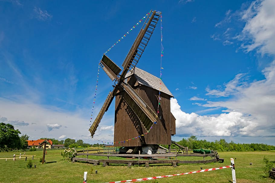 post mill, zwochau, saxony, germany, windmill, gantry mill, HD wallpaper