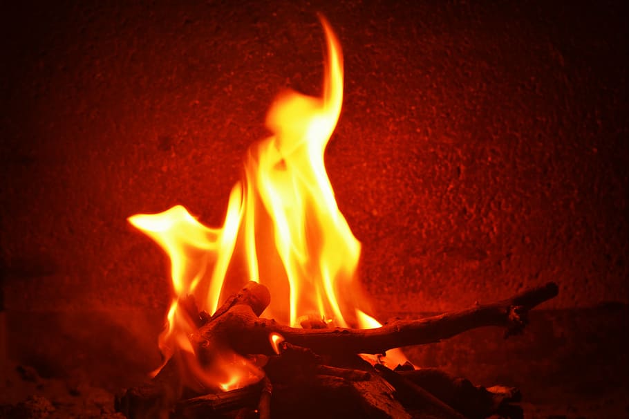burning firewood, flames, brand, yellow, red, fire - natural phenomenon HD wallpaper
