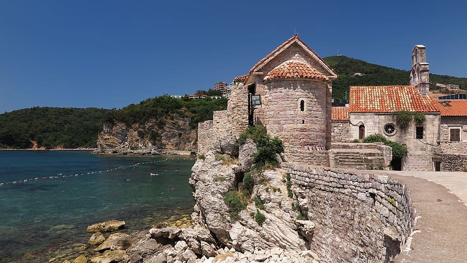 holidays, montenegro, old town, sea, budva, architecture, built structure, HD wallpaper