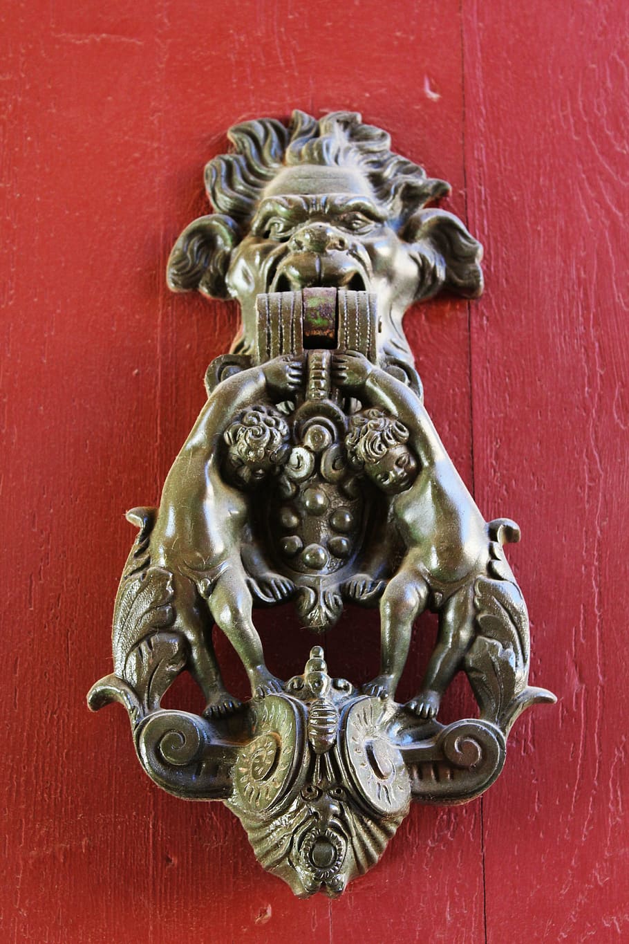 knocker, knocker bronze, door, cherubim, door Knocker, architecture HD wallpaper