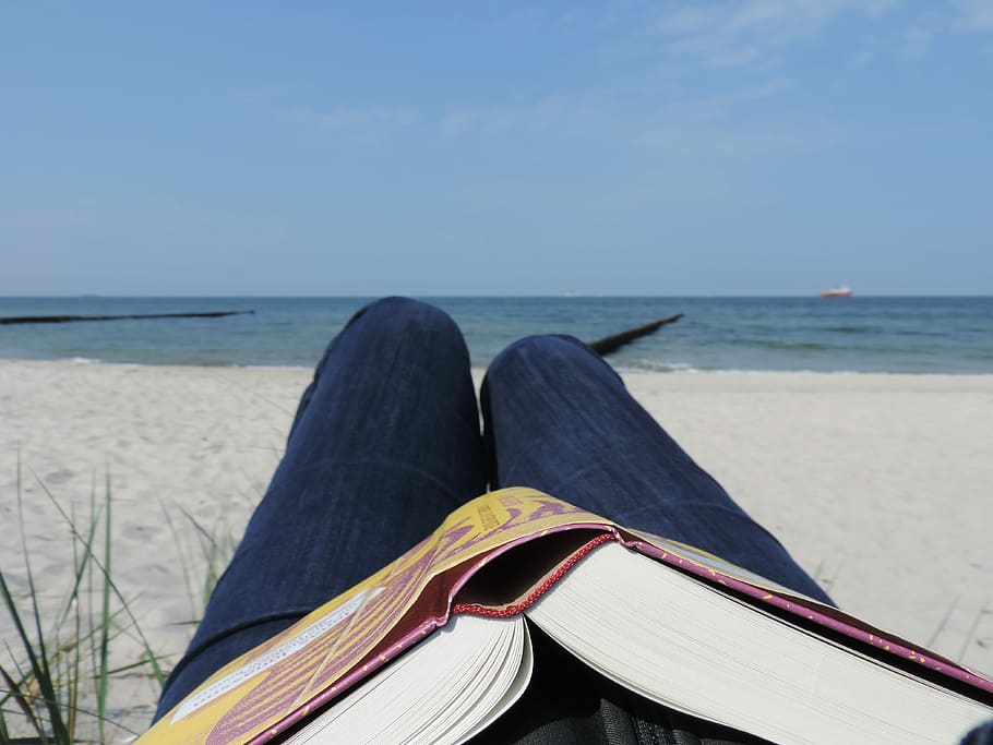 person lying beside seashore, Holiday, Beach, Book, Read, Relax HD wallpaper