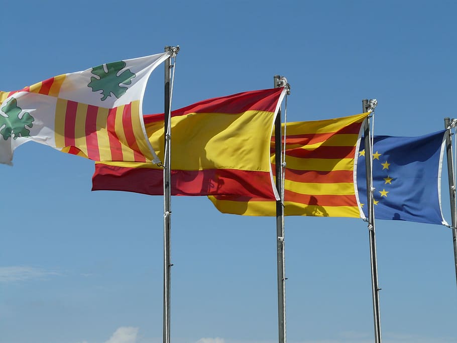 Flag, Flags, Wind, Blow, Colorful, spain, europe, patriotism HD wallpaper