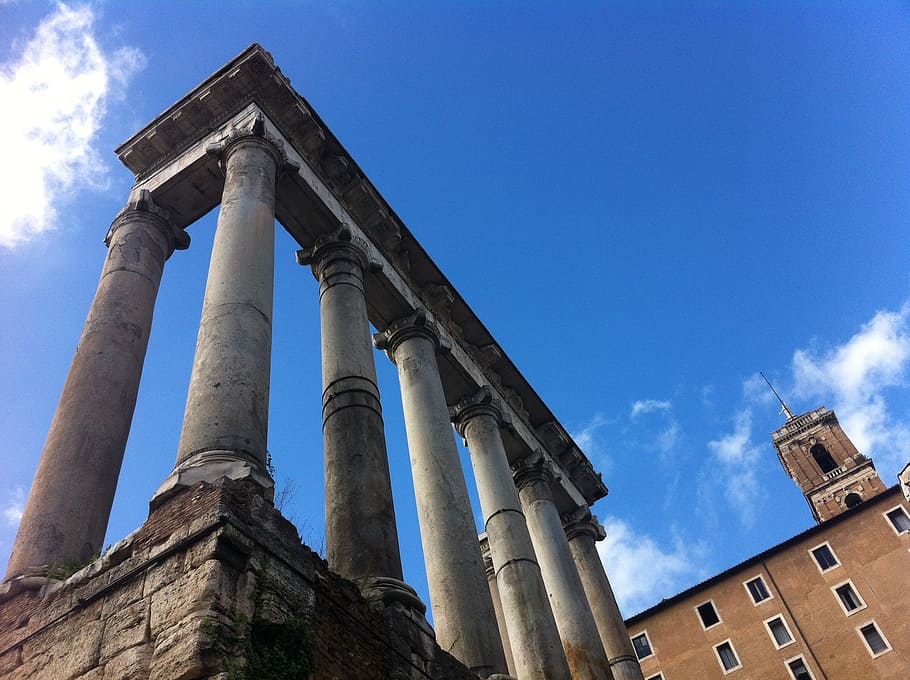 columns, roman, rome, italy, ancient, building, sky, architecture HD wallpaper