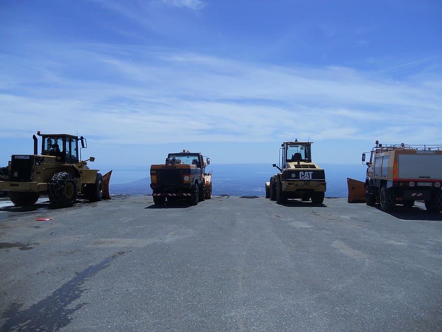 caterpillar, mountain, landscape, volcano, transportation, mode of transportation HD wallpaper