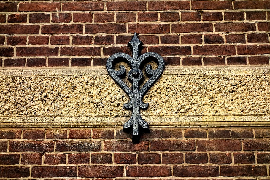 wall, brick wall, ornament, decoration, symbol, wrought iron HD wallpaper