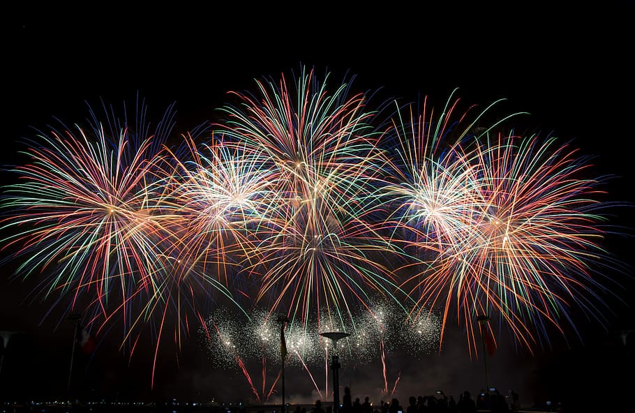 landscape long exposure photography of fireworks display, Japan's fireworks