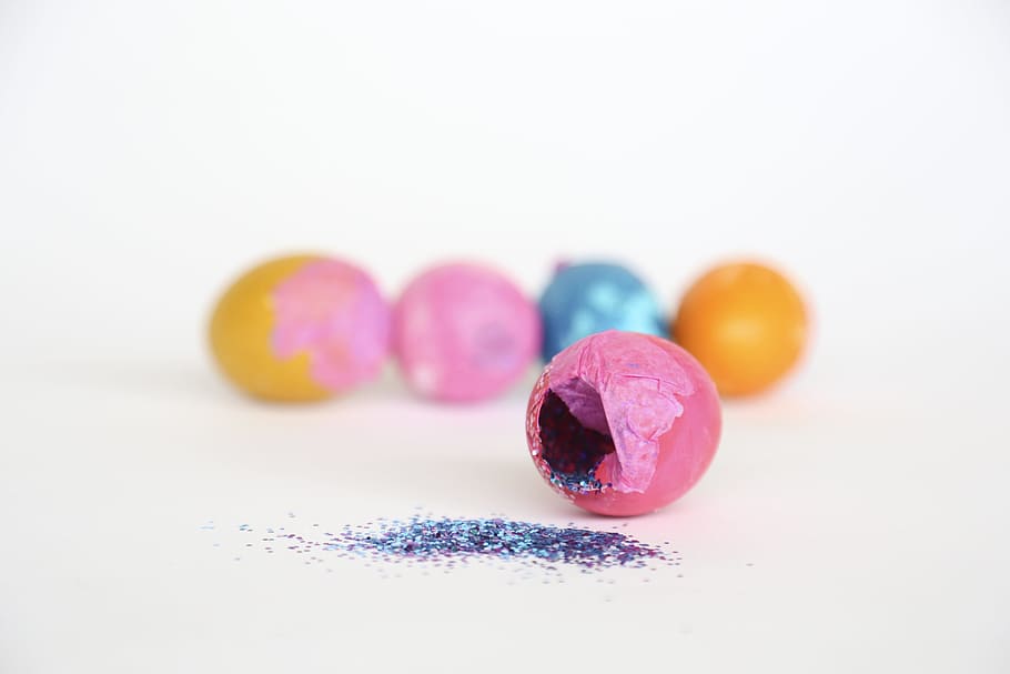 Eggs, Easter, Confetti, Glitter, cascarones, spring, white background HD wallpaper