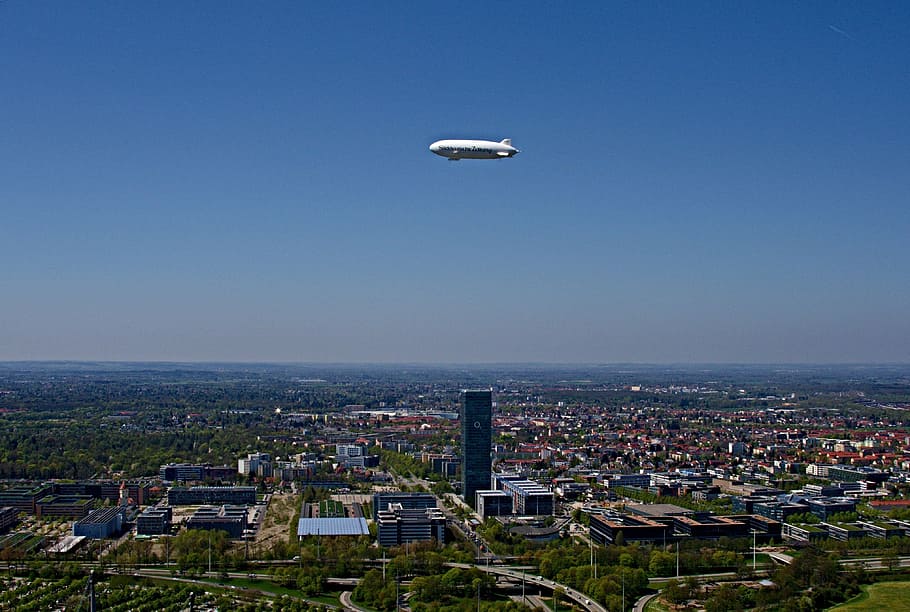 zeppelin, sueddeutsche, munich, olympic park, sky, airship, HD wallpaper