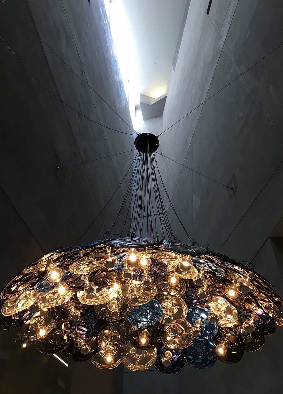 wall, chandelier, light, design, illuminated, no people, lighting equipment HD wallpaper