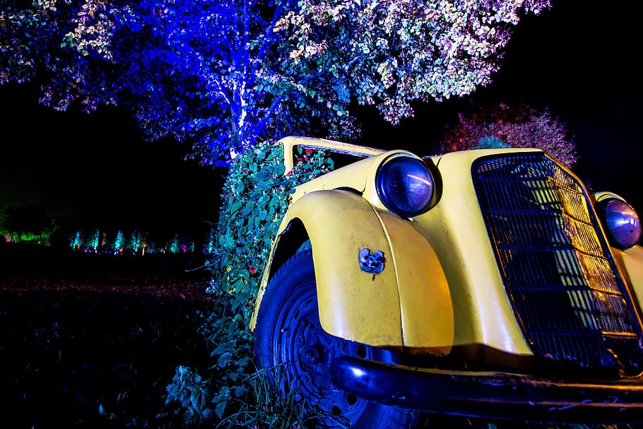 oldtimer, lights, classic, pkw, spotlight, automotive, oldie HD wallpaper
