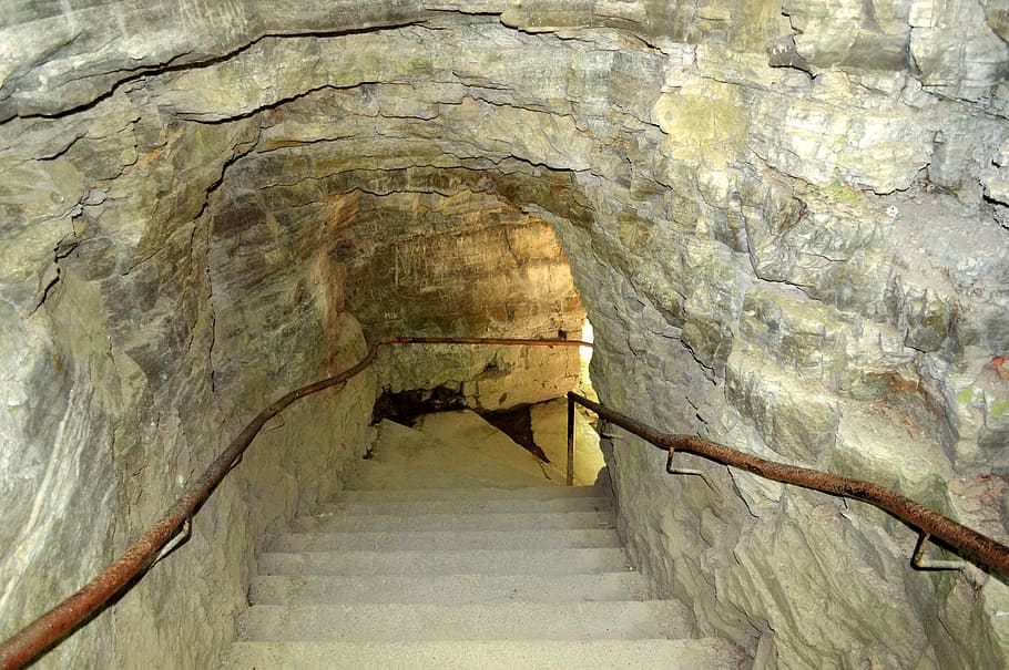 Cave, Stairs, Underground, Rock, Nature, cavern, entrance, ancient, HD wallpaper