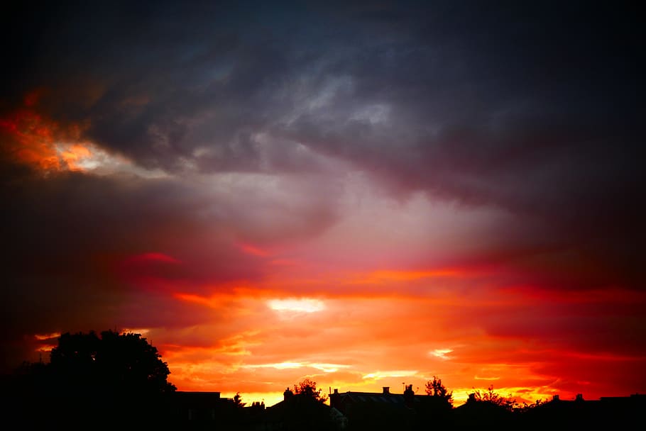 Sunset, Clouds, sunsetting, storm, landscape, silhouette, dramatic sky HD wallpaper