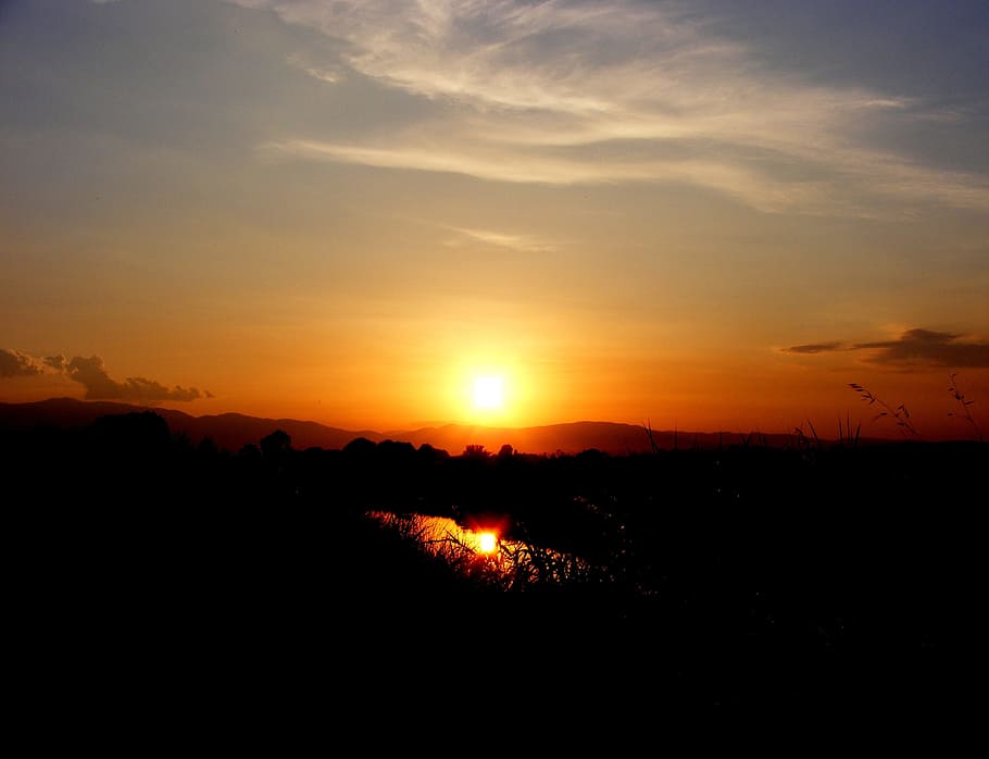 Sunset, Water, Sky, Cane, Fire, red, silhouette, nature, scenics HD wallpaper