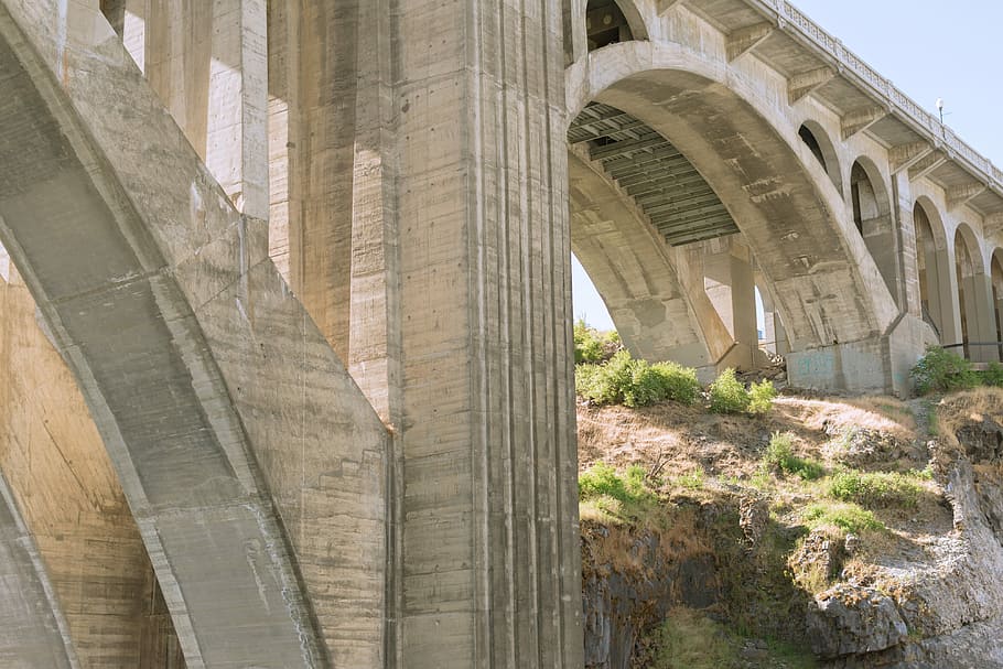 brown concrete bridge, concrete bridge's base, architecture, construction HD wallpaper